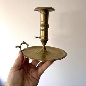 Vintage brass candlestick holder with pop up lever feature and finger gr…